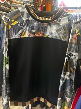 Men's Black Graphic Panel Crewneck Sweater